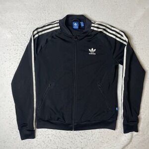 Adidas Track Jacket Womens Medium Black Full Zip Trefoil Logo 3 Stripe SST